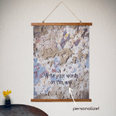 Abstract blauw en beige (gekraakte wand) hangend wandkleed