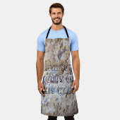 Abstract blauw en beige (gekraakte wand) schort (Gedragen)