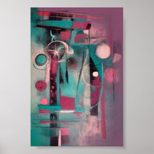Abstract blauw en Blauwgroen moderne kunst Poster