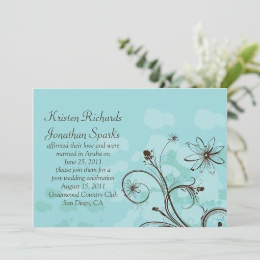 Abstract blauw en bruin na huwelijksfeest kaart (Staand voorkant)