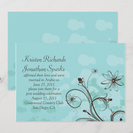 Abstract blauw en bruin na huwelijksfeest kaart (Voorkant / Achterkant)