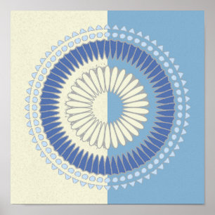 Abstract blauw en cream Cirkelontwerp Afdrukken Poster