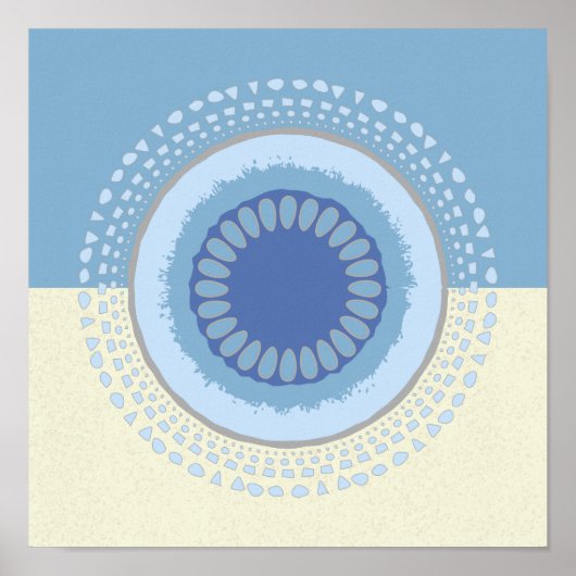 Abstract blauw- en creamventilatorontwerp Afdrukke Poster (Voorkant)