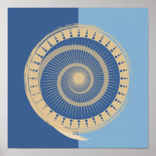 Abstract blauw en draaiend ontwerp van de zonnecir poster