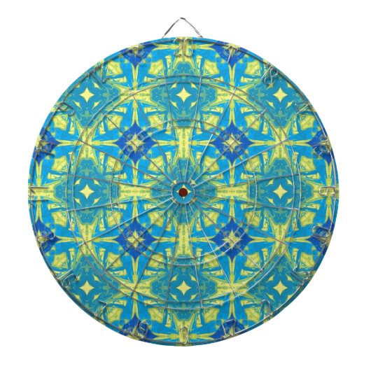 Abstract blauw en geel dartbord (Voorkant)