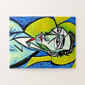 Abstract Blauw en Geel Kunst Man Grappig Portret Legpuzzel (Horizontaal)