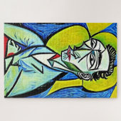 Abstract Blauw en Geel Kunstportret Man Legpuzzel (Horizontaal)