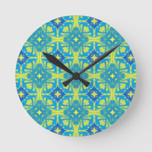 Abstract blauw en geel ronde klok