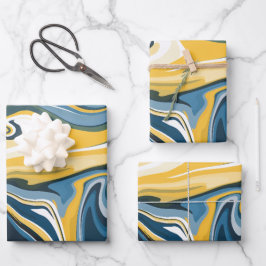 Abstract blauw en geel vloeiend patroon inpakpapier vel