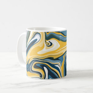 Abstract blauw en geel vloeiend patroon koffiemok
