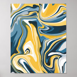Abstract blauw en geel vloeiend patroon poster