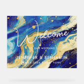 Abstract blauw en goud aangepaste bruiloft welkom acryl bord (Voorkant)