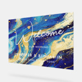 Abstract blauw en goud aangepaste bruiloft welkom acryl bord (Hoek)