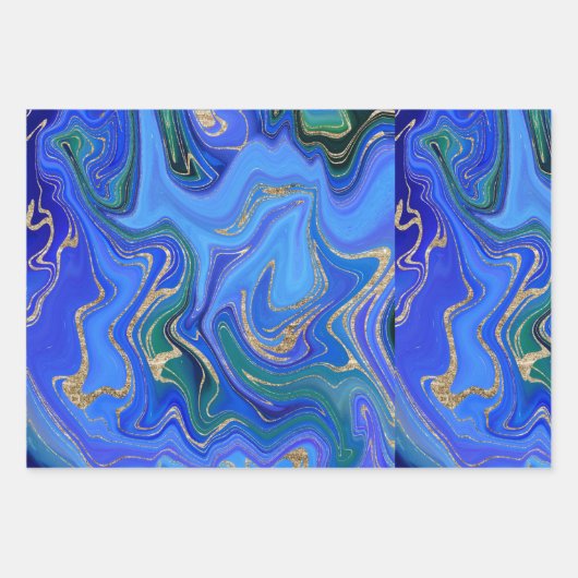 Abstract blauw en goud inpakpapier vel (Voorkant 3)