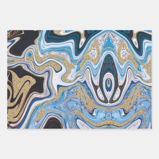 Abstract blauw en goud inpakpapier vel (Voorkant 2)