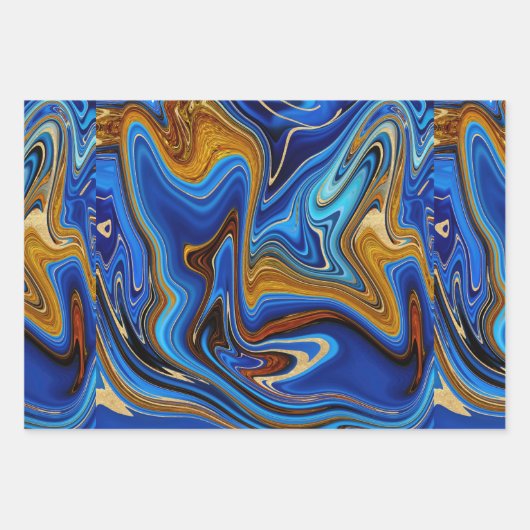 Abstract blauw en goud inpakpapier vel (Voorkant)