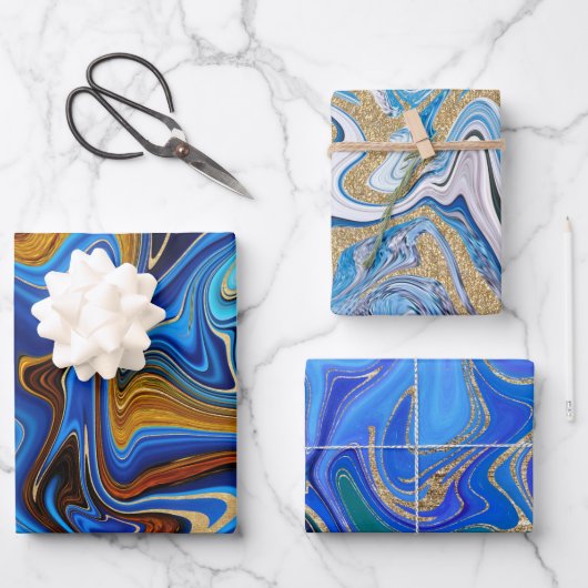 Abstract blauw en goud inpakpapier vel (Voorkant)