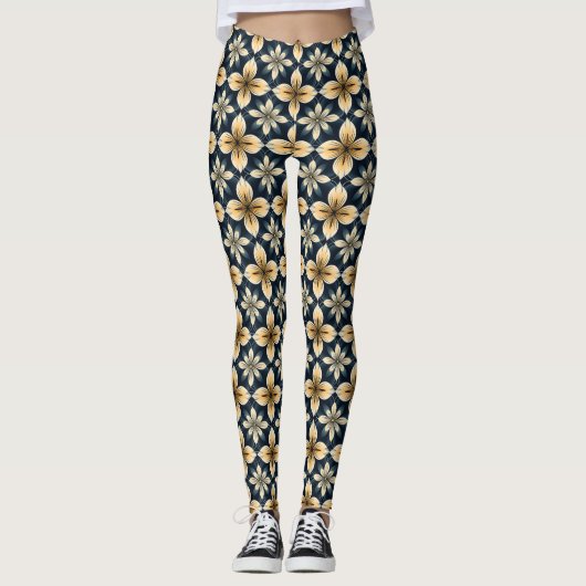Abstract blauw en goud leggings (Voorkant)