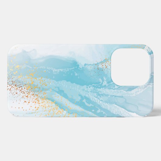 Abstract blauw en goud marmer iPhone hoesje (Achterkant horizontaal)