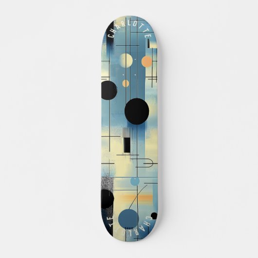 Abstract blauw en goud minimalistisch skateboard d (Voorkant)