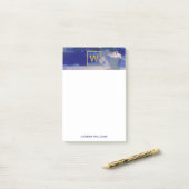 Abstract blauw en goud monogram Waterverf Post-it® Notes (Op bureau)
