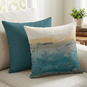 Abstract blauw en goud waterverf landschap kussen