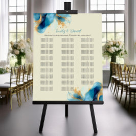 Abstract blauw en goud Waterverf Zitplaatskaart Perfect Poster