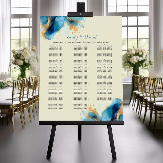 Abstract blauw en goud Waterverf Zitplaatskaart Perfect Poster