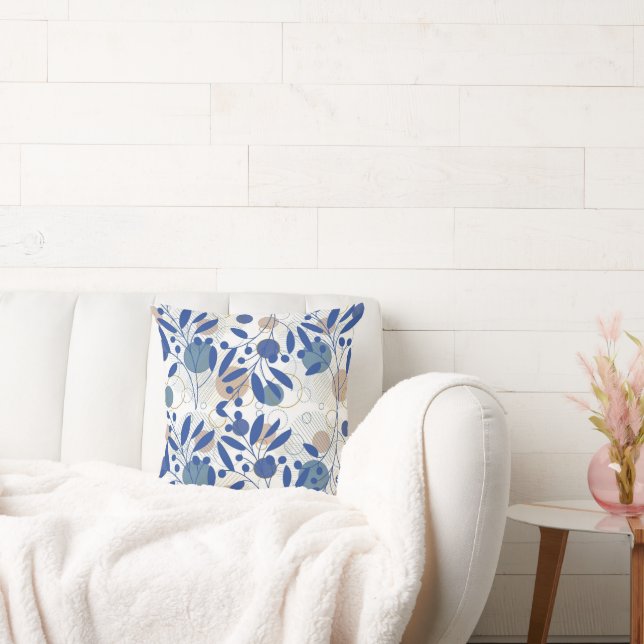 Abstract blauw en goudbotanisch blad kussen (Bank)