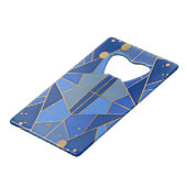 Abstract blauw en gouden design creditkaart flessenopener (Achterkant Gekanteld)