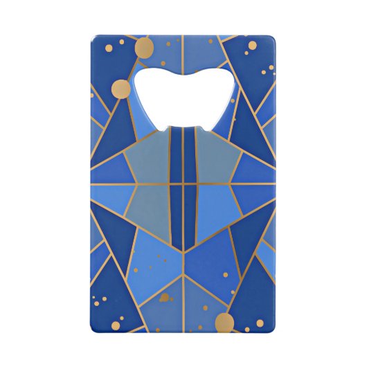 Abstract blauw en gouden design creditkaart flessenopener (Achterkant)
