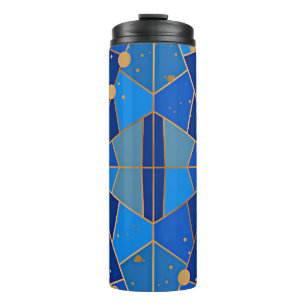 Abstract blauw en gouden design thermosbeker