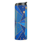 Abstract blauw en gouden design thermosbeker (Gedraaid links)