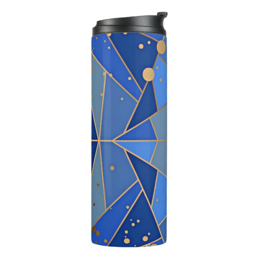 Abstract blauw en gouden design thermosbeker (Gedraaid links)