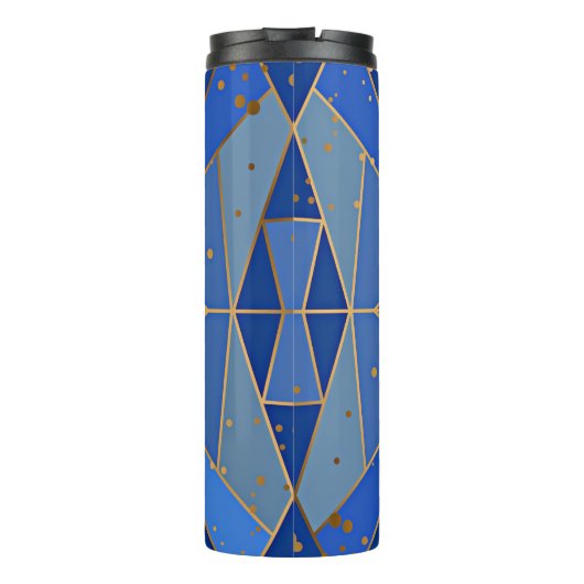 Abstract blauw en gouden design thermosbeker (Achterkant)