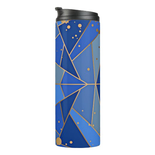 Abstract blauw en gouden design thermosbeker (Geroteerd rechts)