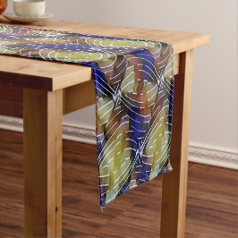Abstract blauw en gouden golf geometrisch patroon  korte tafelloper