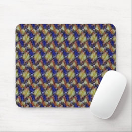 Abstract blauw en gouden golf geometrisch patroon  muismat
