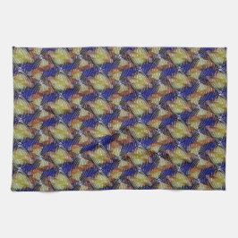 Abstract blauw en gouden golf geometrisch patroon  theedoek