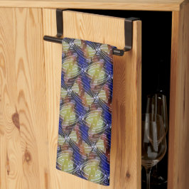 Abstract blauw en gouden golf geometrisch patroon  theedoek