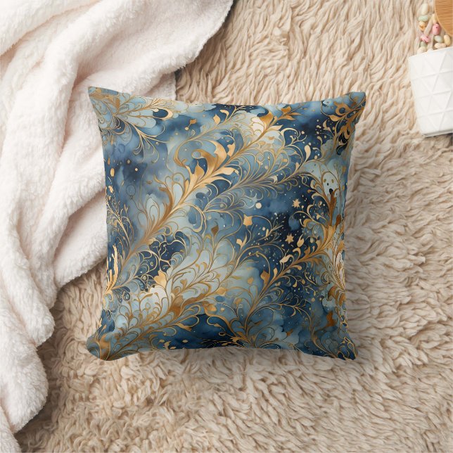 Abstract Blauw En Gouden Patroon Kussen (Deken)