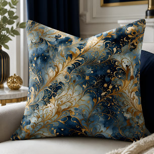Abstract Blauw En Gouden Patroon Kussen