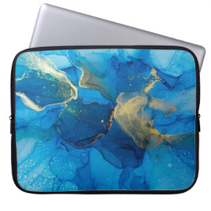 Abstract blauw en goudfragment van kleurrijke rugg laptop sleeve