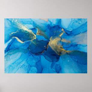 Abstract blauw en goudfragment van kleurrijke rugg poster