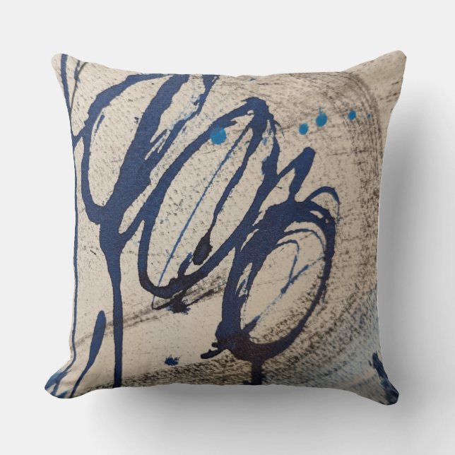 Abstract Blauw en Grijs  Kussen (Voorkant)
