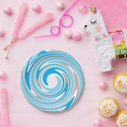 Abstract blauw en grijs spiral papieren bordje (Feest)