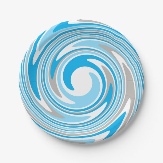 Abstract blauw en grijs spiral papieren bordje (Voorkant)