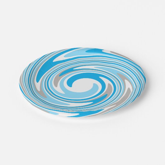 Abstract blauw en grijs spiral papieren bordje (Gekanteld)