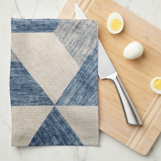 Abstract blauw en grijs theedoek (Quarter Fold)