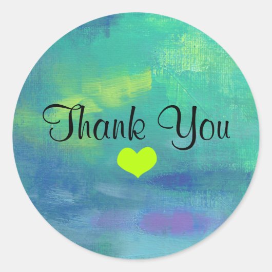Abstract Blauw en Groen Dank u met Hart Ronde Sticker (Voorkant)
